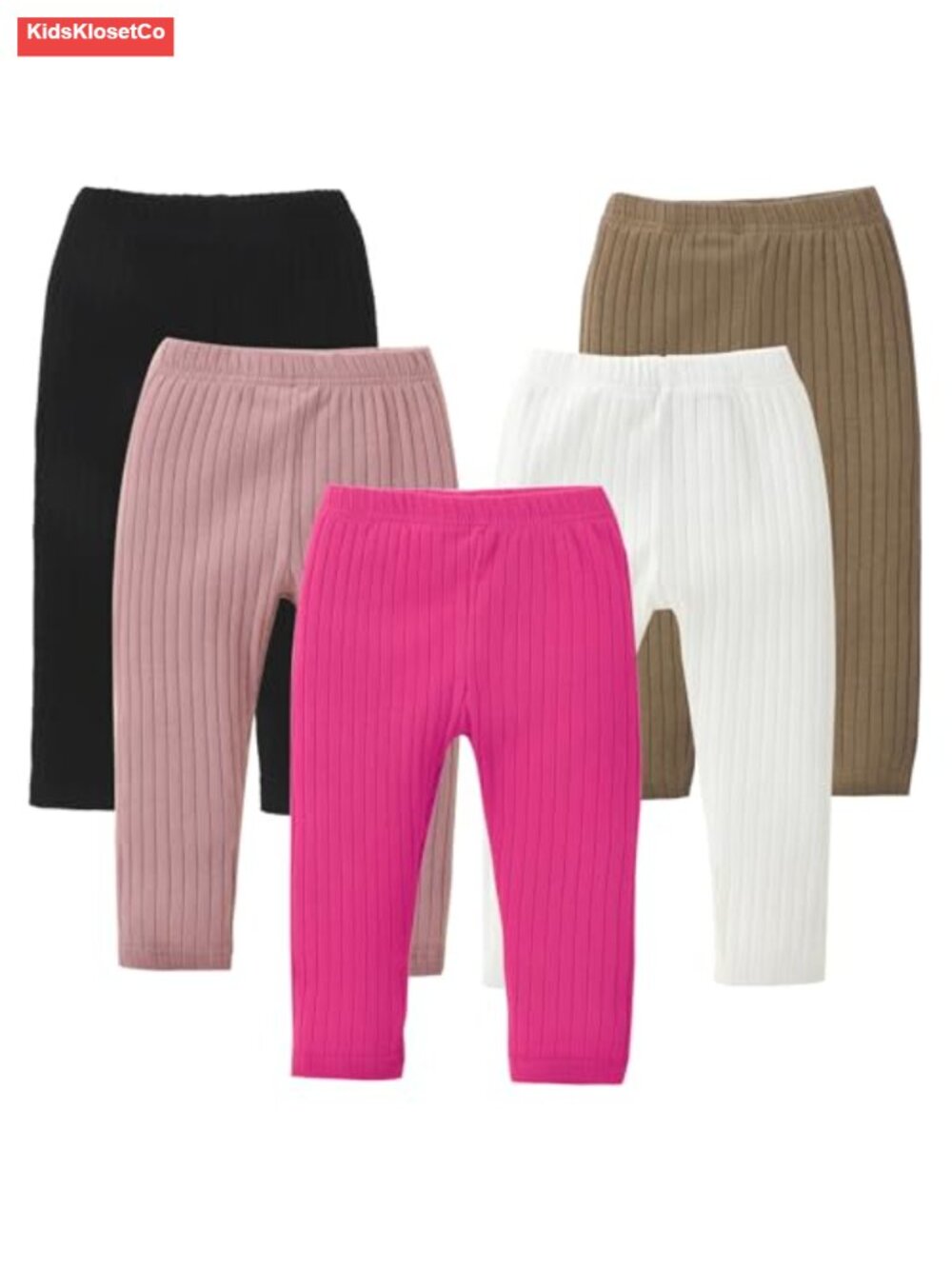 5 Pack Toddler Girl Leggings Ribbed Cotton Stretch Pants Soft Basic Playwear